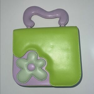 John Fluevog Green and Purple LUCIANA
PUFFY PADDED HANDBAG